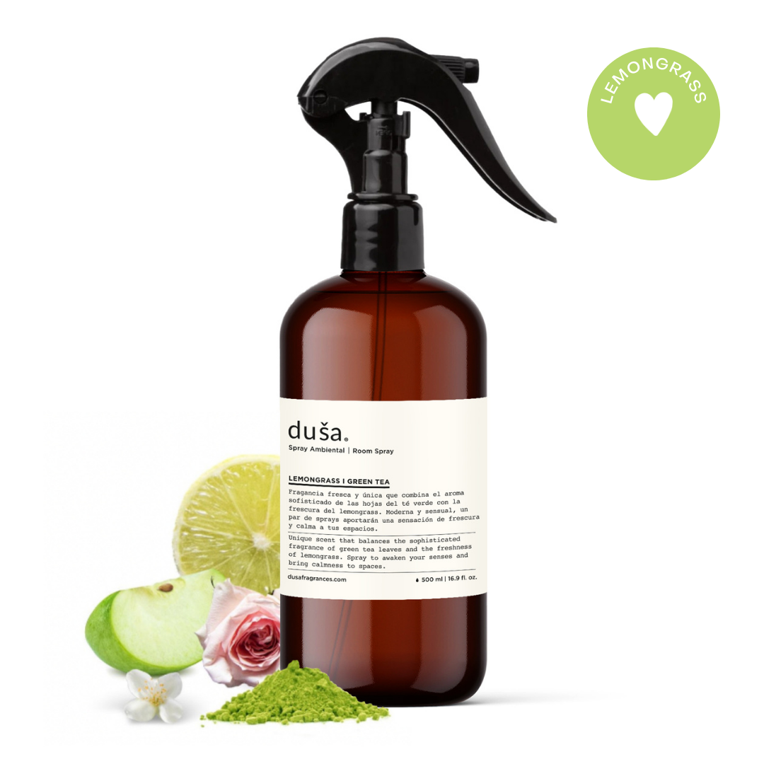 Lemongrass I Green Tea -Aromatizante en Spray |  Para Telas y Ropa de Cama | Eliminador de olores en Spray - 500ml